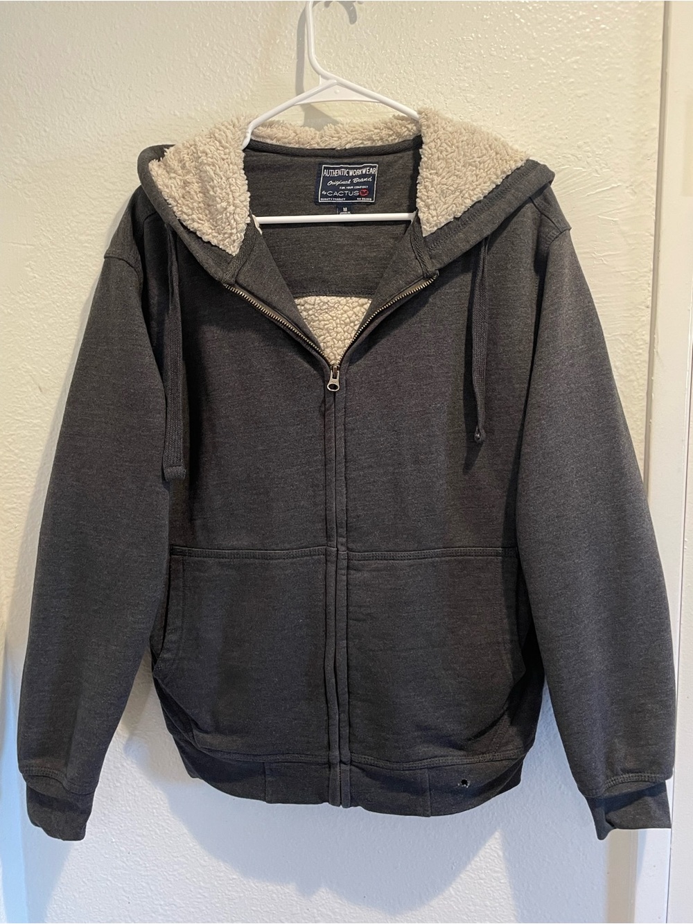 Cactus Sherpa Lined Zip Hoodie Jacket Mens M Charcoal Gray Full Zip Fleece